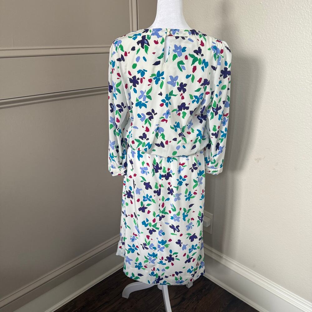 Vintage Maggy Boutique Floral Blouson Midi Dress Size 10 White Multicolor - Picture 7 of 11